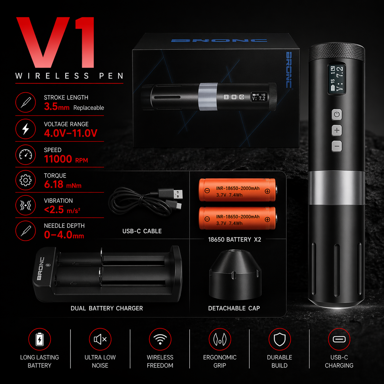 Bronc V1 wireless tattoo pen