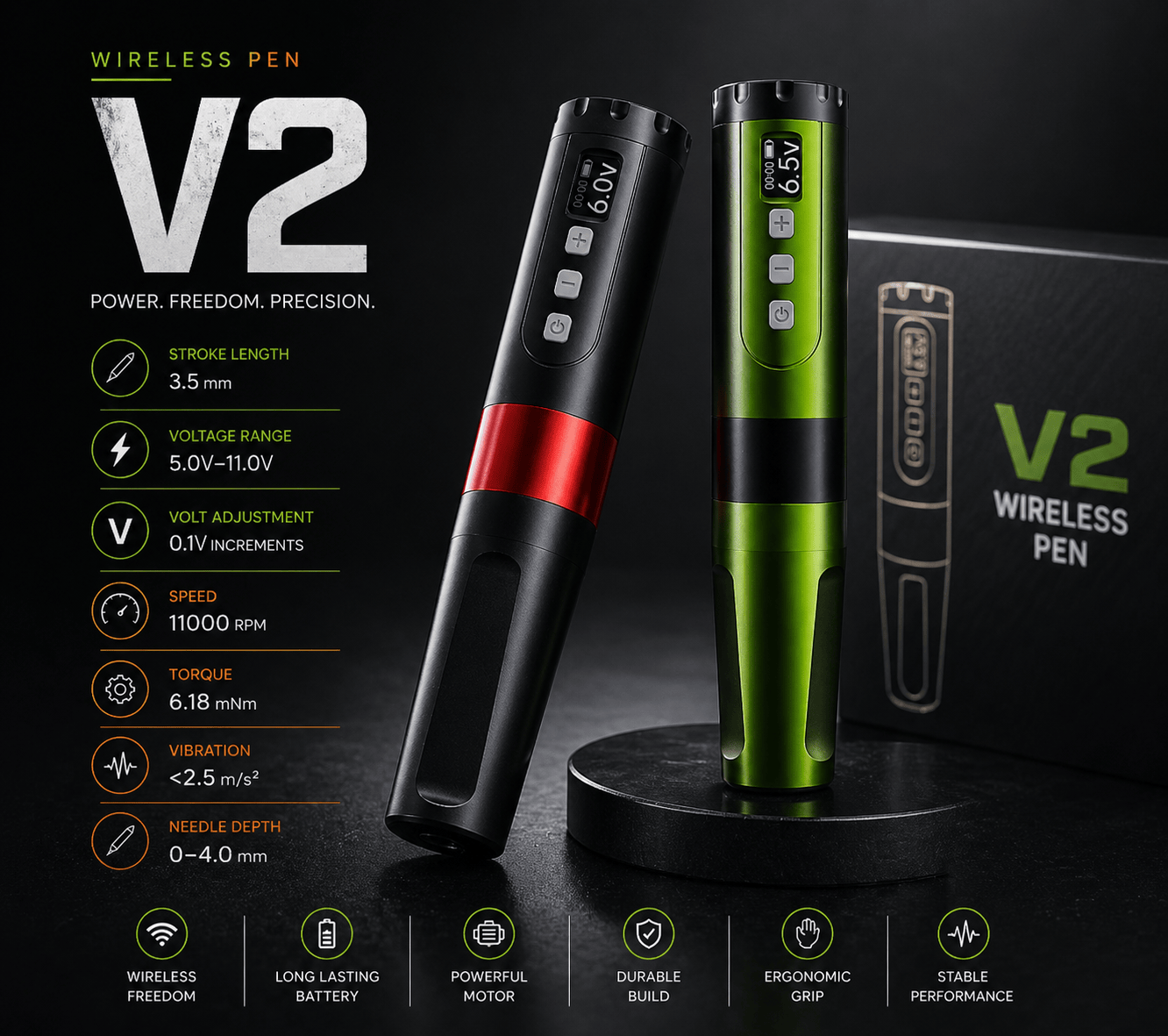 BRONC V2 Wireless Tattoo Pen 3.5mm Stroke BRONC V2 Wireless Tattoo Pen 3.5mm Stroke Balanced Performance Machine