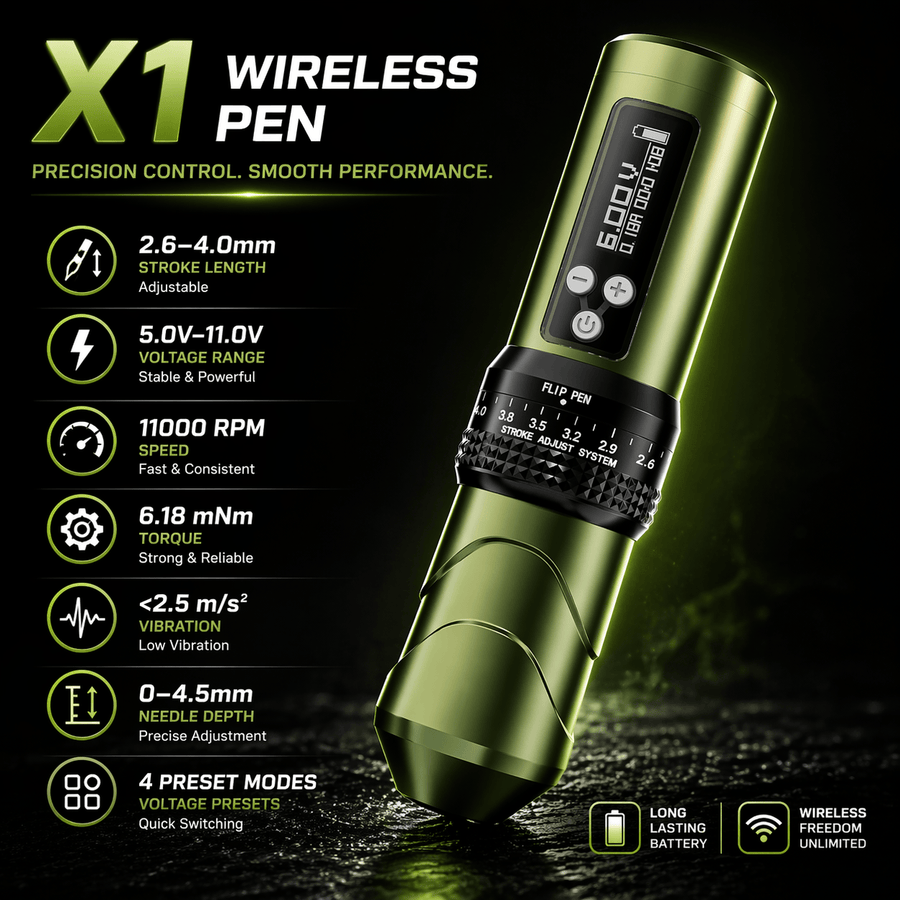 Bronc X1 Adjustable Wireless Tattoo Pen – Professional Tattoo Machine