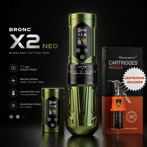 BRONC X2 NEO – Upgraded 7.1 mNM Adjustable Wireless Tattoo Pen