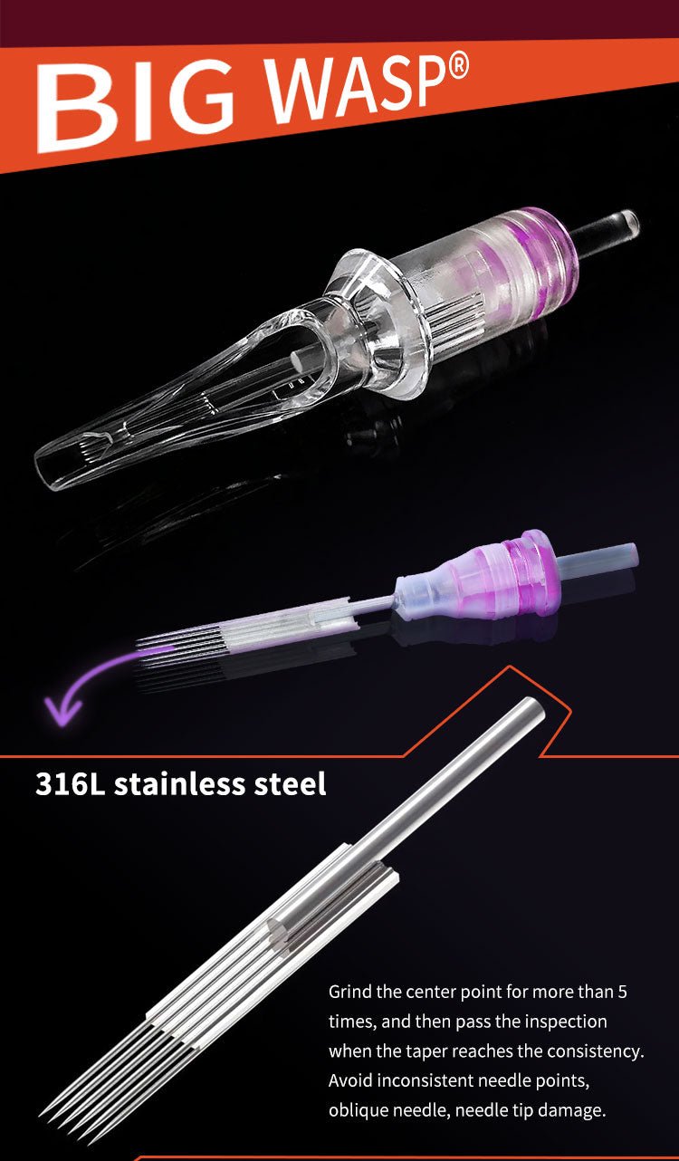 BIGWASP Cartridges Needle Transparent &Textured Needle-Soft Edge Magnums - BRONC TATTOO SUPPLY